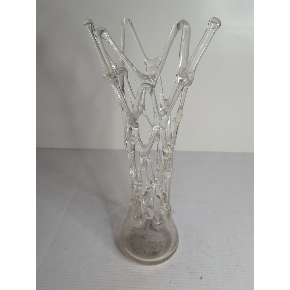 Mundgeblasen Mouth Blown  Clear Art Glass Vase Morano Style 19" Open Web MCM